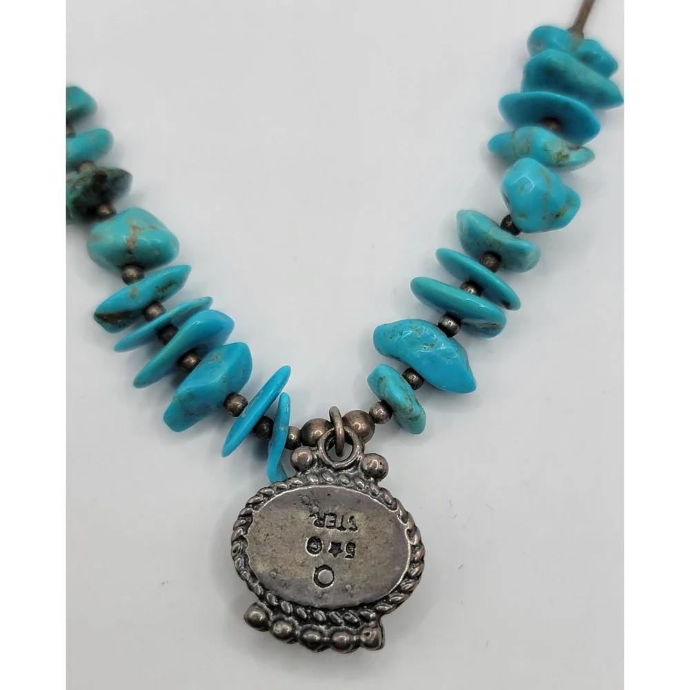 Vintage Southwestern Sterling Silver Turquoise Nugget Liquid Silver Necklace 70s